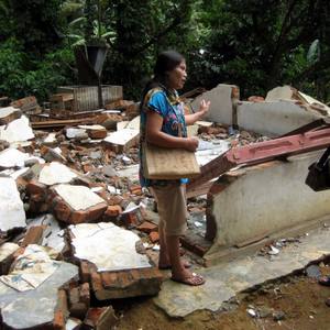 This is the woman's home after the earthquake
